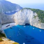 Navagio Beach auf Zakynthos mit Schiffswrack, Steilküste und türkisblauem Wasser